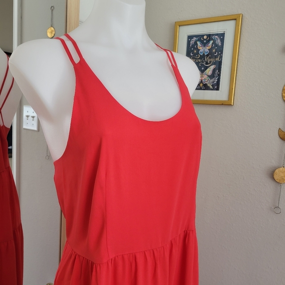 LOFT Petites Multi Tiered Strappy Maxi Dress 10P Like New Flowy Coral Lobster - Picture 4 of 14